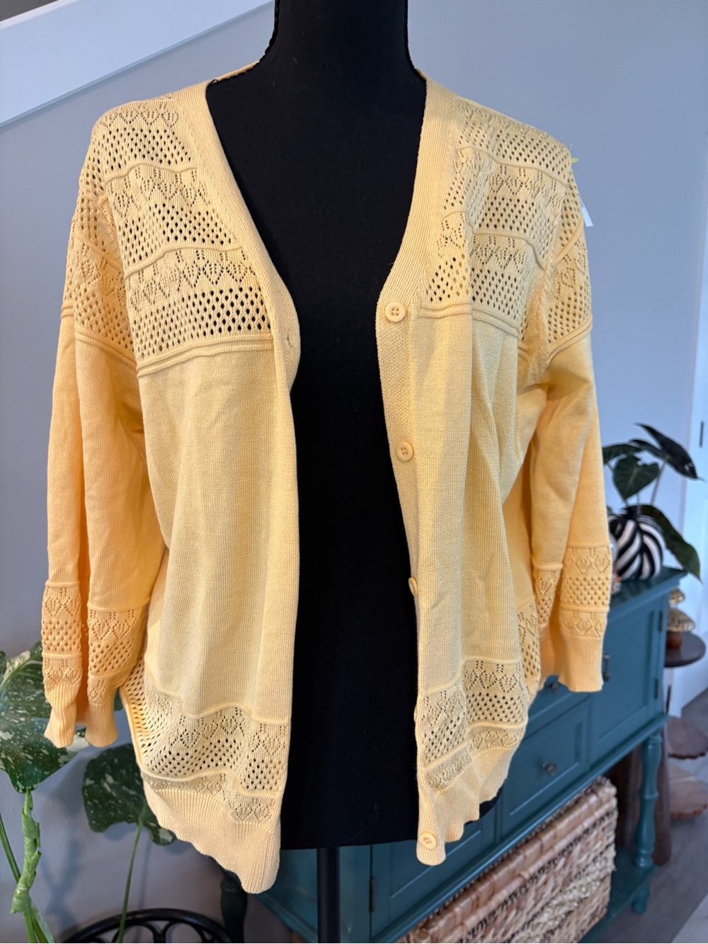 Grace Karin Pale Yellow Openwork Button Cardigan
